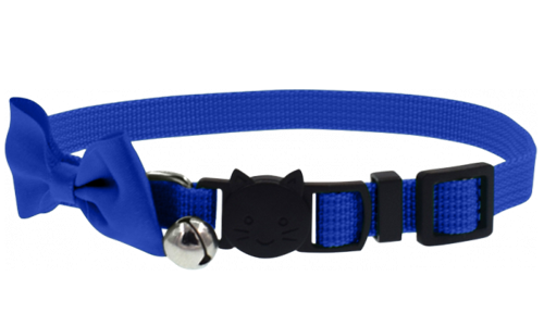 Stylish Bow Breakaway Cat Collar Blue cat collar with a stylish bow and breakaway clasp, adjustable and lightweight, with a bell for charm & safety.