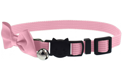 Stylish Bow Breakaway Cat Collar Pink cat collar with a stylish bow and breakaway clasp, adjustable and lightweight, with a bell for charm & safety.