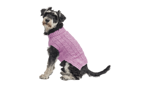 Pink warm cotton sweater for dogs with cable-knit pattern, extra protection, keep dogs cosy in cold weather.