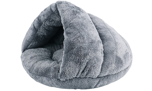 Warm Thick Plush Bed Warm, thick plush pet bed in grey, high-quality soft material, with a cosy enclosed design for added warmth and comfort.