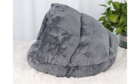 Warm, thick plush pet bed in grey, high-quality soft material, with deluxe comfort and support for your dog.