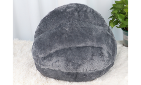 Warm, thick plush pet bed in grey, high-quality soft material, with elegant luxury design and durale quality.