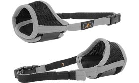 Soft Padded Adjustable Dog Muzzle Soft padded adjustable dog muzzle in grey, lightweight nylon material, durable and easy to clean