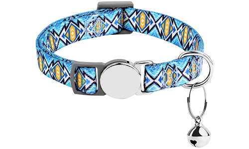 Plaid Breakaway Cat Collar with Metalic Buckle Blue patterned breakaway cat collar with a metallic buckle, adjustable and lightweight for comfort, with a small bell.