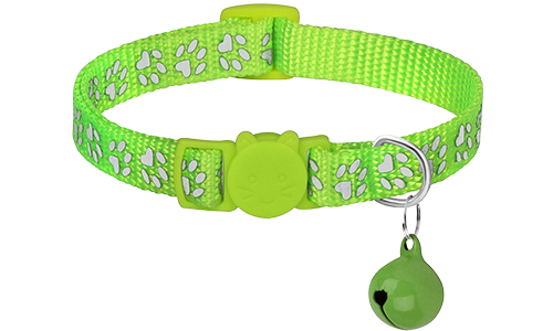 Paw-pattern Breakaway Cat Collar Green paw-patterned breakaway cat collar, adjustable and lightweight for comfort, safety buckle with matching bell.