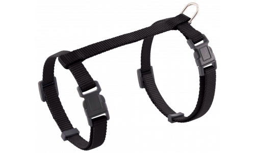 Harness for Cat Black cat harness with adjustable straps and a sturdy metal D-ring for leash attachment, for secure and comfortable use.