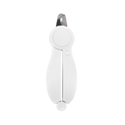 White LED nail clipper for dogs with built-in light for precisioin, with safety lock, efficient design, and hidden nail file.