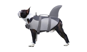 Shark Dog Life Jacket Shark-themed dog life jacket with secure straps, for safety and flotation. Suitable for different types of dogs.