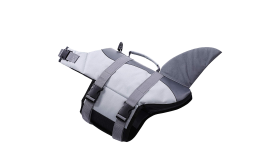Shark Dog Life Jacket Shark-themed dog life jacket with secure straps, adjustable design. Suitable for different types of dogs.