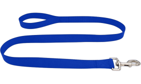 Durable blue nylon dog leash 120cm, easy to clean, durable material and safe with a secure silver clasp.