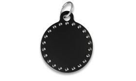Black luxury C round shaped dog tag with rhinestones and silver ring, customisable with personalised dog name.