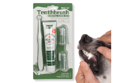 Complete Dog Oral Care Set: Toothbrush, 2 Finger Brushes & Vanilla Toothpaste