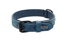 Luxury Velvet Dog Collar Blue luxury velvet dog collar, 35-37cm length and 1.7cm width, featuring a black metal buckle and D-ring for a stylish look.