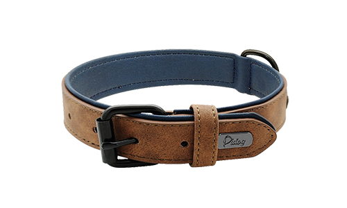 Brown luxury velvet dog collar, 35-37cm length and 1.7cm width, featuring a black metal buckle and D-ring for a stylish look.