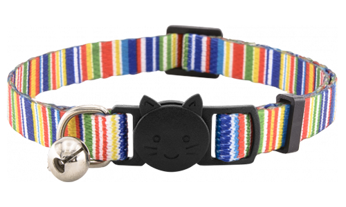 Fun Pattern Breakaway Cat Collar Colourful striped breakaway cat collar with a bell, adjustable and lightweight, designed for safety and style.